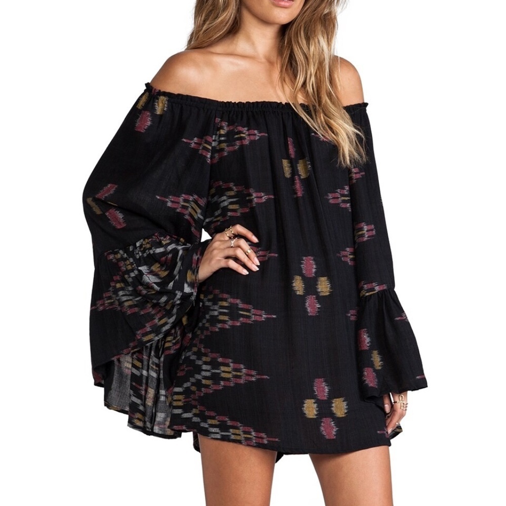 Kamani Ruffle Edge Mini Women's Dress, Black Endek, Size Medium